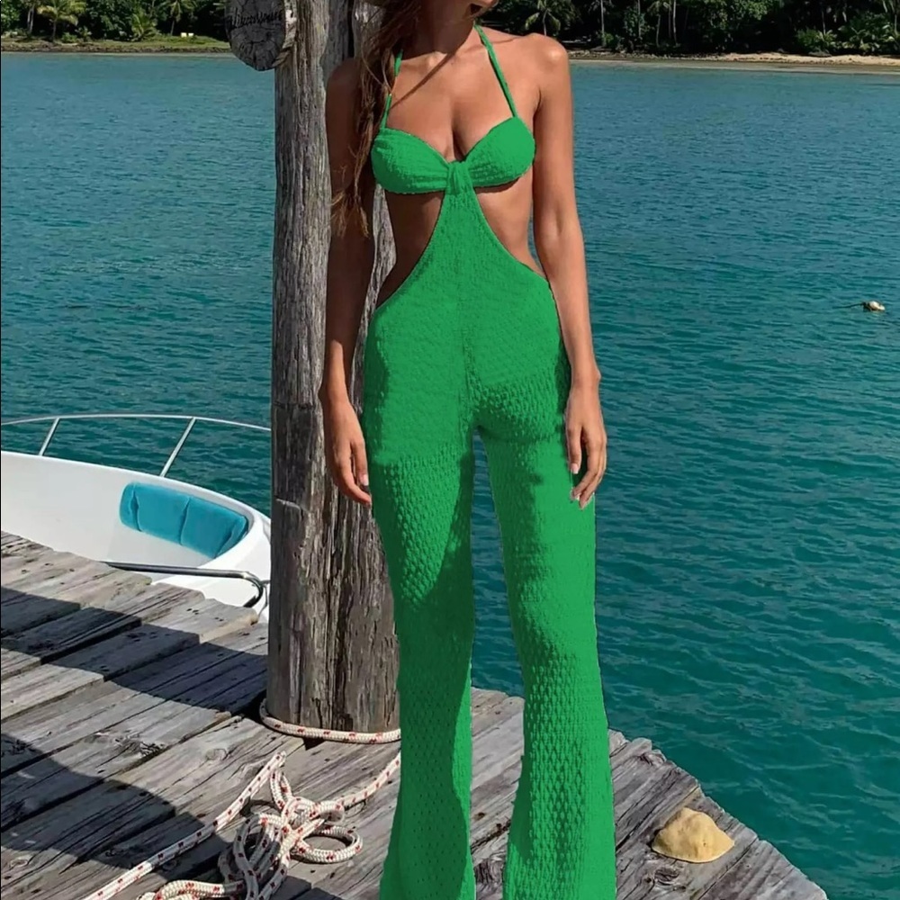 Green cut out jumpsuit